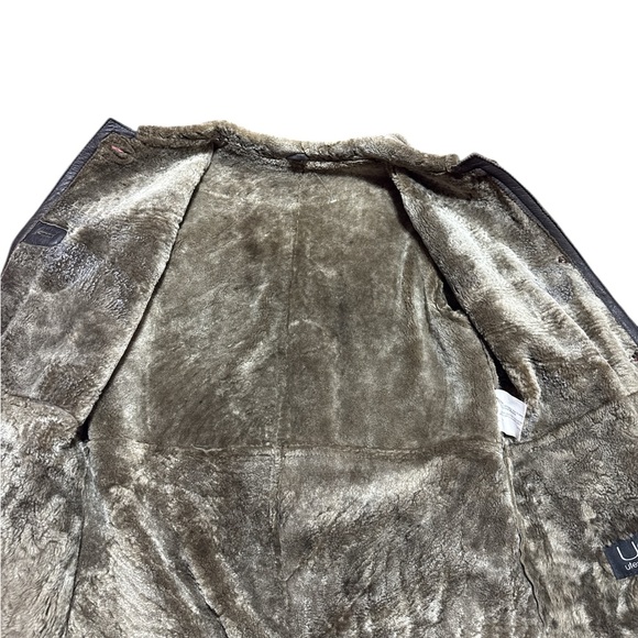 vintage Brown Leather shearling coat large utex design Jacket with Fur Trim - Picture 3 of 6